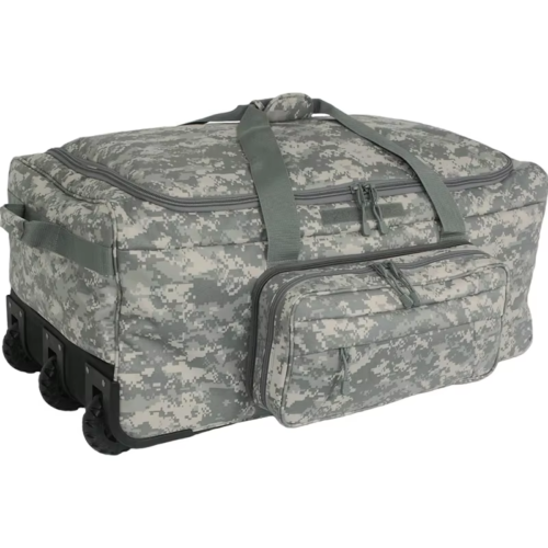 Good Quality Outdoor Sports Camouflage Wheeled Deployment Bag for Travel; Tactical Field Operation Handbag with Wheels