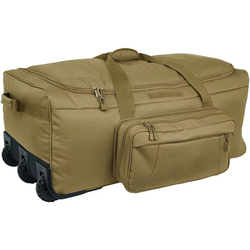 Nice Quality Outdoor Sports Large Khaki Wheeled Deployment Bag for Travel; Tactical Field Operation Handbag with Wheels