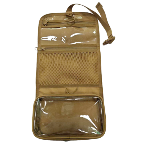 Avatar strong quality 600D polyester khaki wash bag with hanging hook for outdoor trip