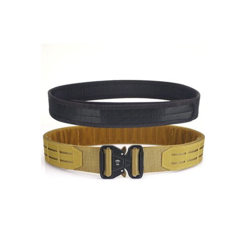 50mm Khaki double layer nylon combat belt with laser cut new design pattern for daily use/tactical training